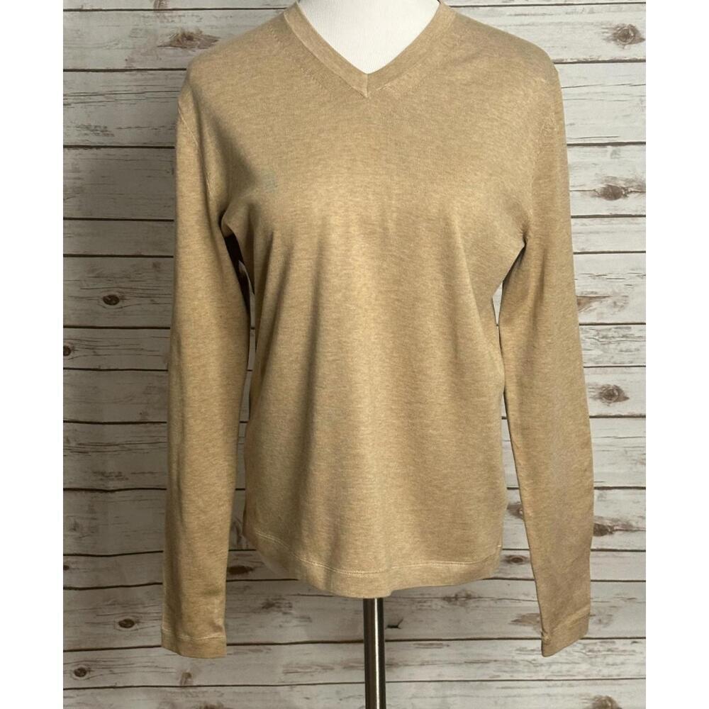 Kenneth Cole Pima light camel cotton V-neck long sleeve sweater Size Small - Picture 3 of 6